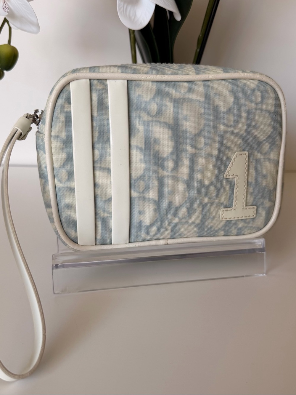 Christian Dior Oblique Canvas Wristlet Pouch Blue Vintage Authentic ✨🌷